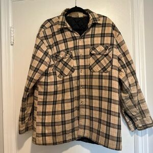 VTG 80s/90s Lee Tan Black Quilted Lined Tartan Plaid Button Up Shacket.